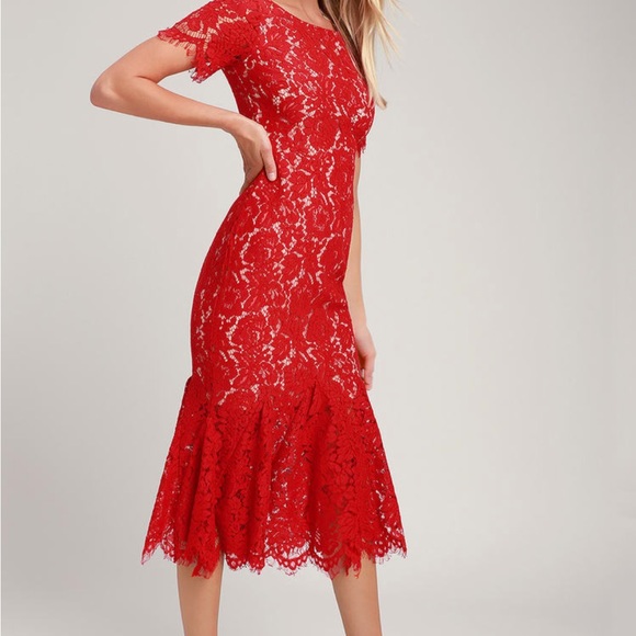 Lulus Love you tonight red lace midi dress - Picture 2 of 3